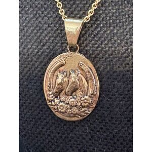 Horse Necklace, Gold Brass, 18”, Equestrian, Medallion, Handmade